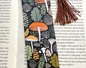 Autumn Mushrooms Double-sided Laminated Bookmark, Fall Bookmark, Unique Bookmarks, Book Lover gift