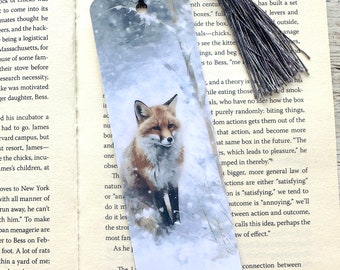 Winter Fox Double-sided Laminated Bookmark, Unique Bookmarks, Book Lover gift