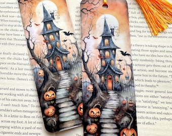 Haunted House Halloween Bookmark, Spooky Bookmark, Double-sided Laminated Bookmark, Unique Bookmarks, Book Lover Gift