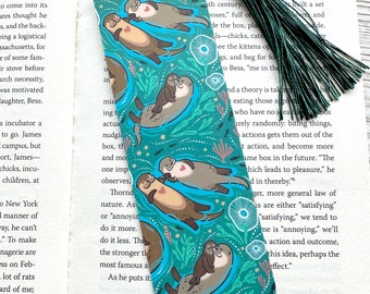 Otters in Love Double-sided Laminated Bookmark, Otter gift, Unique Bookmarks, Book Lover gift