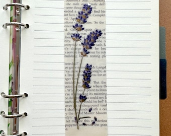 Lavender Bookmark with a Book page background, Real Pressed Flowers, Unique Bookmarks, Book Lover Gift, Cottagecore gift