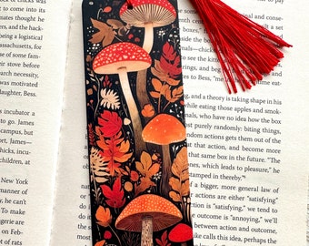 Marque-page plastifié recto-verso champignons d'automne, agaric de mouche, champignon amanite, cadeau automne, signets uniques, cadeau pour amoureux des livres