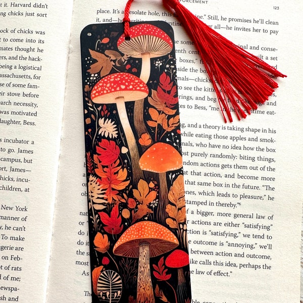 Autumn Mushrooms Double-sided Laminated Bookmark, Fly Agaric, Amanita Mushroom, Fall gift, Unique Bookmarks, Book Lover gift