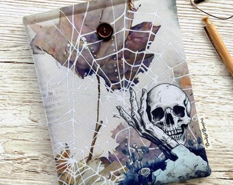 Gothic Kindle Sleeve, Halloween Book Sleeve, iPad Sleeve, Beyond The Grave Skull and Bat, Paperback Book Cover, Bookish gifts