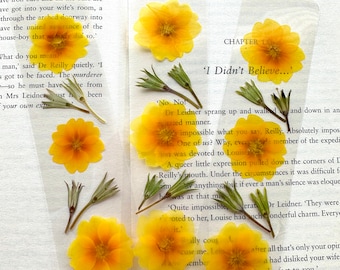 Marque-page fleurs pressées, primevère jaune, marque-pages uniques, cadeau pour amoureux des livres, cadeau Cottagecore