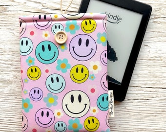 Smiley Face on Pink Kindle Sleeve, Book Pouch, iPad Cover, Kindle Paperwhite case, Kindle Oasis case, Groovy One