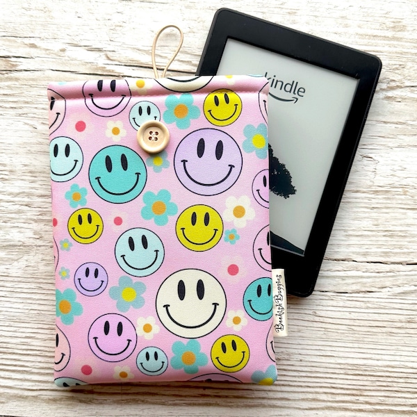 Smiley Face on Pink Kindle Sleeve, Book Pouch, iPad Cover, Kindle Paperwhite case, Kindle Oasis case, Groovy One