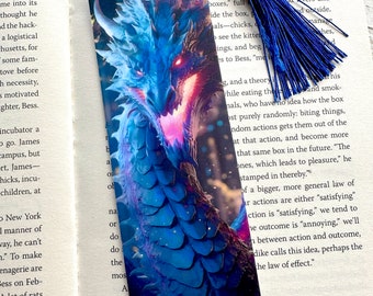 Fantasy Blue Dragon Double-sided Laminated Bookmark, Unique Bookmarks, Book Lover gift