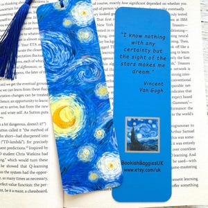 Van Gogh Sternennacht Lesezeichen mit Quaste, doppelseitig, laminiert, Buchliebhaber Geschenk