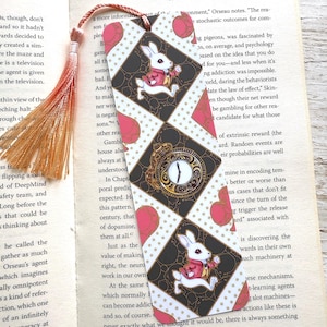 White Rabbit Bookmark, Alice in Wonderland, Double-sided, Laminated, Book Lover gift
