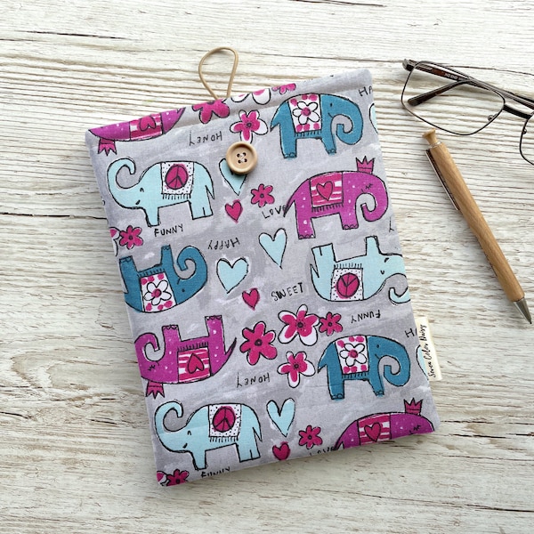 Hippie Elephants Kindle Sleeve, Book Sleeve, iPad Cover, Book Pouch, Kindle Paperwhite case, Paperback Book Bag