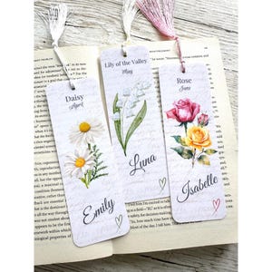 Personalised Bookmark Birth Month Flower, Double-sided, Laminated, Custom Bookmark, Birthday gift for Book Lover