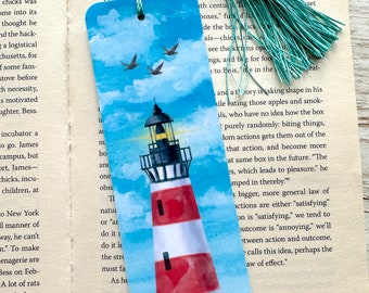 Watercolour Lighthouse Bookmark, Double-sided Laminated Bookmark, Unique Book Lover gift