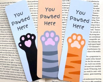 Lesezeichen Katzenpfote You Pawsed Here, doppelseitig, laminiert, Geschenk für Katzenliebhaber, separat oder als Set zu kaufen