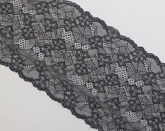 Fine black floral lace fabric