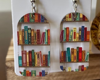 Bookshelf Acrylic Earrings - Teacher Librarian Reader Gift