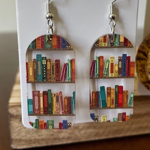 Bookshelf patterned earrings - reader earrings - acrylic - teacher gift - librarian - english teacher - language arts - history