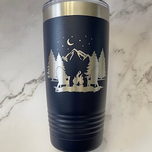 Campfire - Engraved Tumbler - Campfire chairs mountains stars - Camping gift - Nature - Camp Cup