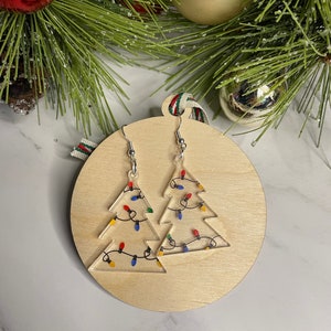 Patterned Lighted Christmas Tree earrings - festive earrings - acrylic