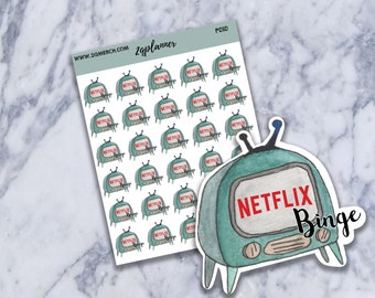 Netflix Binge Planner Sticker | Retro Tv Sticker | Netflix Planner | Planner Stickers | Watercolor Planner Sticker | P010