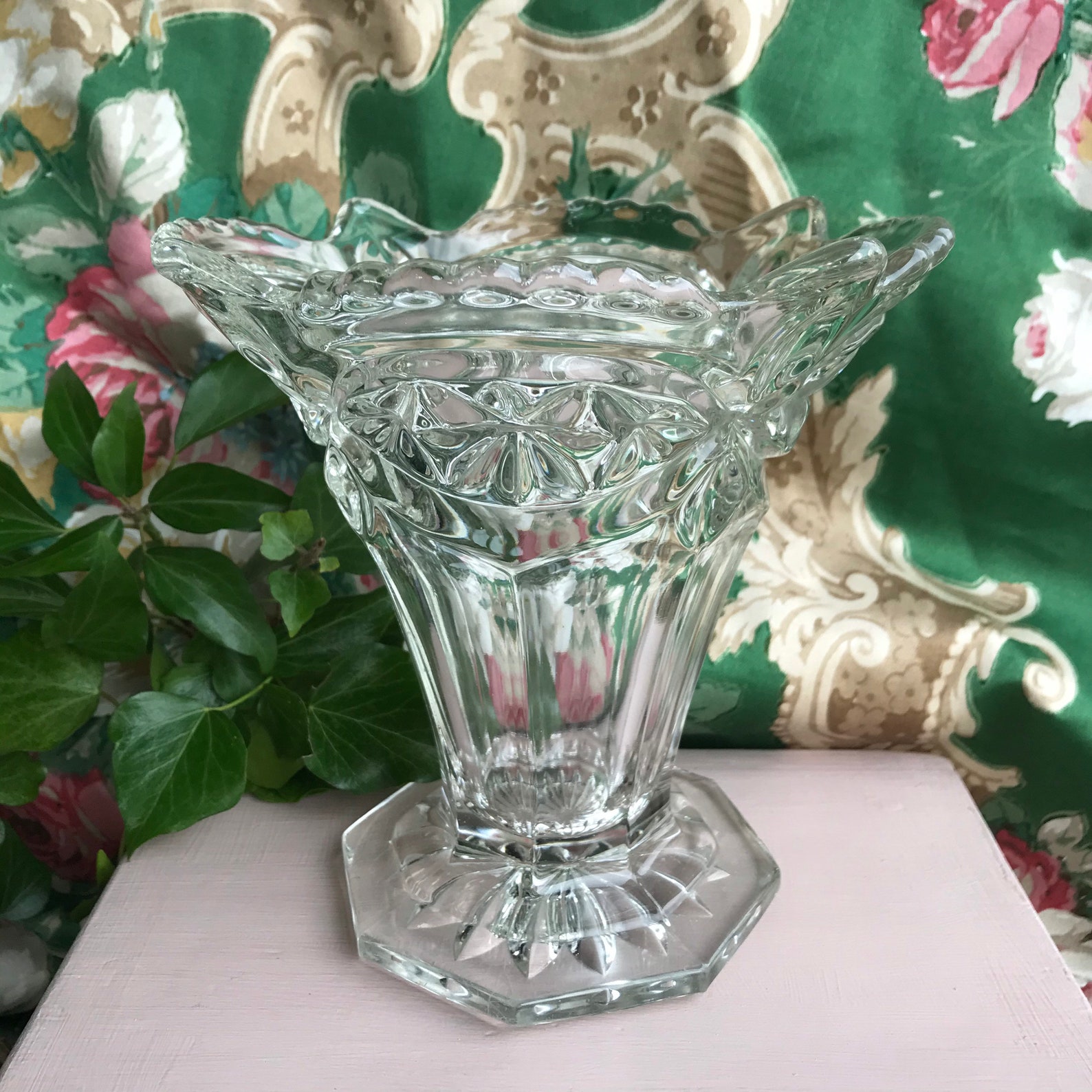 Lovely Vintage Pressed Glass Fluted Vase Etsy UK