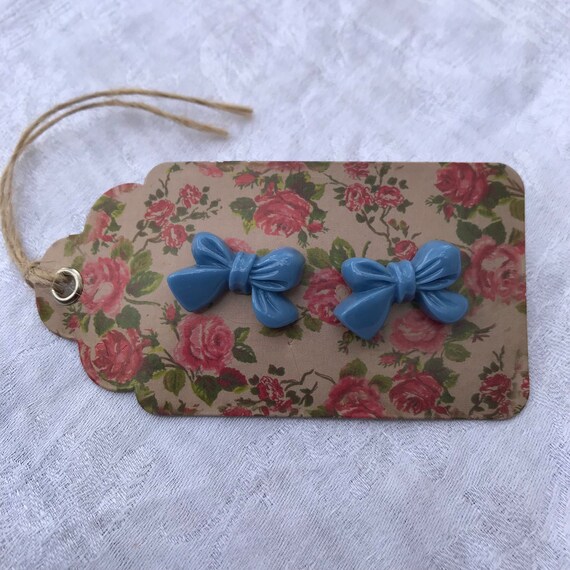 Vintage inspired adorable Blue, Bow shaped earrin… - image 1