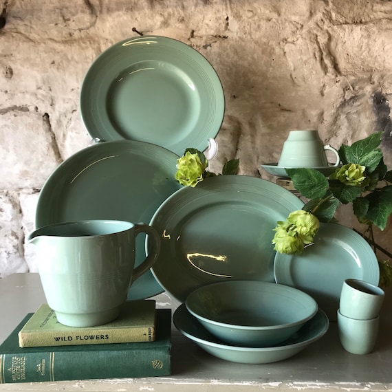 Pair of 1950's Green Beryl, Woods Ware Cups and Saucers, English