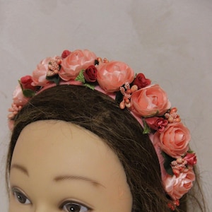 Coral pink Floral Hair Wreath, Cute Flower Girl Headband - Ukrainian Hair Accessory, Bridal Hair Piece, Wedding  Headband