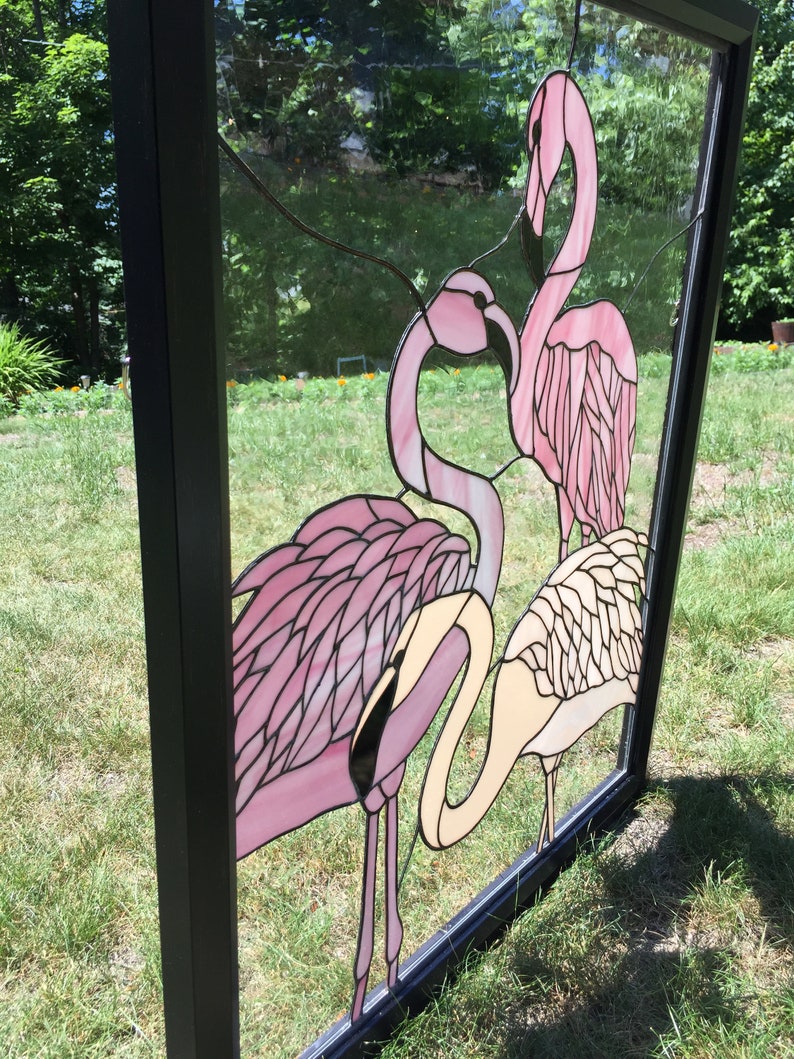 Stained Glass Flamingo Window Panel - Etsy