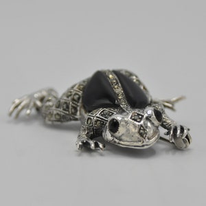 Sterling Silver Marcasite and Onyx Frog