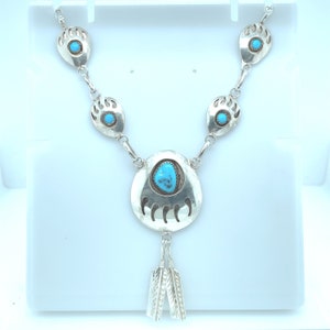 203 Grams Gasp! Vintage Native American Navajo Turquoise Sterling Silver Squash Blossom Necklace 203 Grams Gasp! Vintage Native American Navajo Turquoise Sterling Silver Squash Blossom Necklace