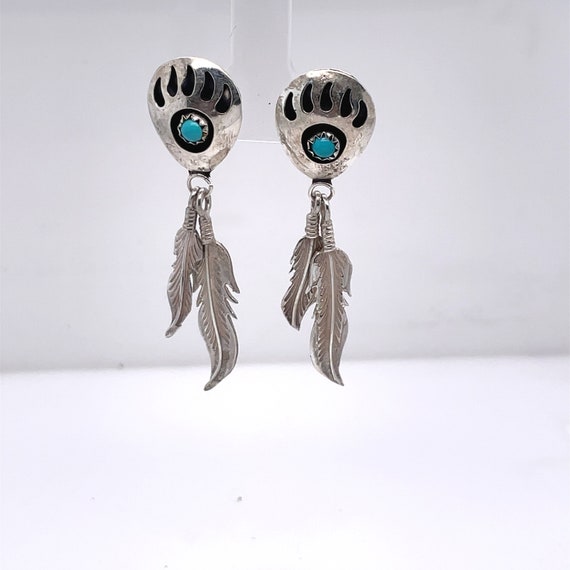 Native American Style Turquoise Silver Earrings - image 1