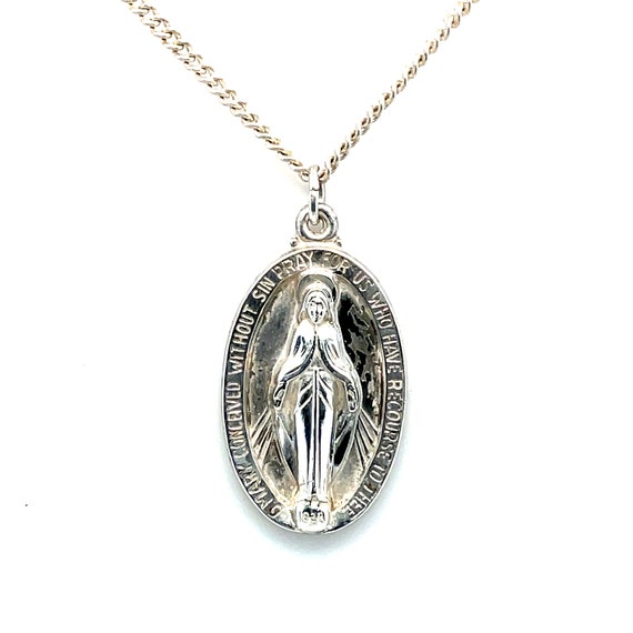 Sterling Silver Mary Medal and Sterling Chain - image 2