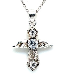 Sterling Silver and Cubic Zirconia Angel Cross Necklace