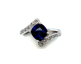 Sterling Silver CZ and Synthetic Sapphire Ring