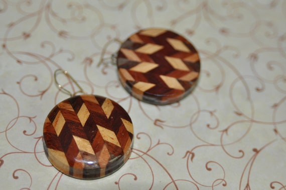 Solid Wood Herringbone Earrings - image 1