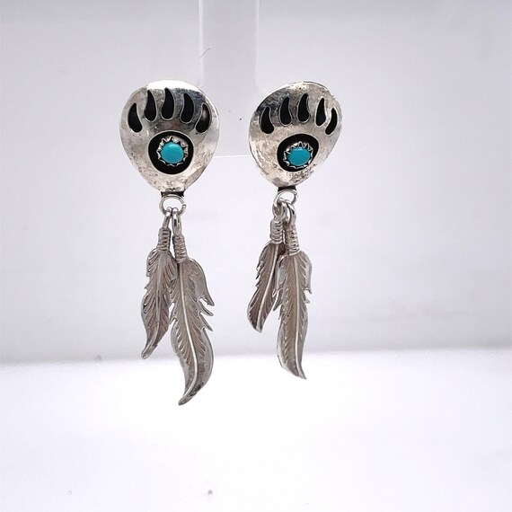Native American Style Turquoise Silver Earrings - image 4