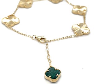 14KY and Malachite Clover Bracelet