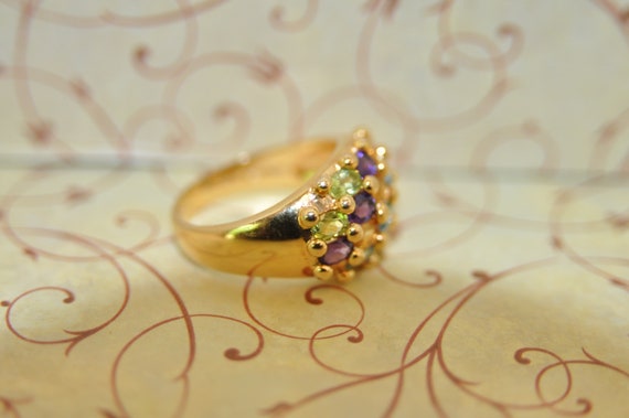 Sterling Silver Multi Colored ring with a Gold Wa… - image 2
