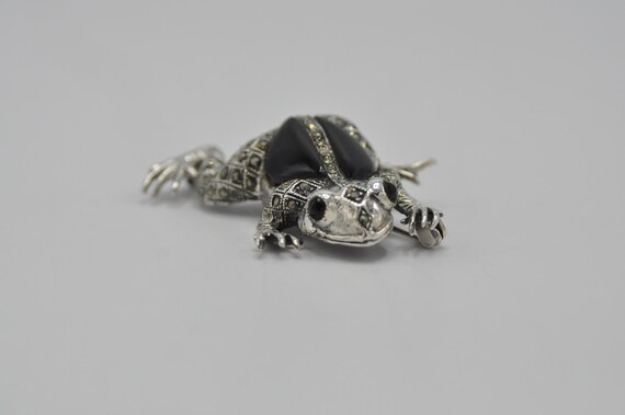 Sterling Silver Marcasite and Onyx Frog