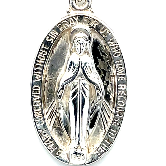 Sterling Silver Mary Medal and Sterling Chain - image 1