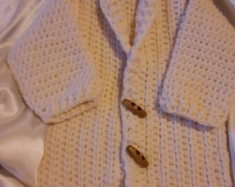 Hand crocheted baby boys Aran cardigan, jacket.6/12 months.