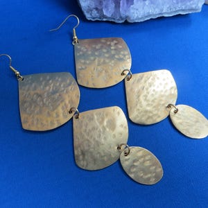Kenya Hand Crafted African Ethnic Jewelry BRASS Long Dangle Earrings AM