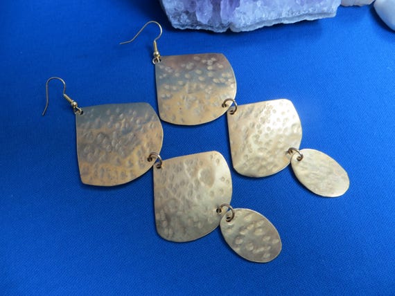 Kenya Hand Crafted African Ethnic Jewelry BRASS Long Dangle Earrings AM