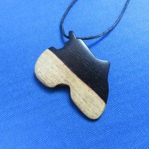 African Art Ethnic Jewelry Shona Carving EBONY &quot;Africa Map&quot; Pendant Necklace Zimbabwe A
