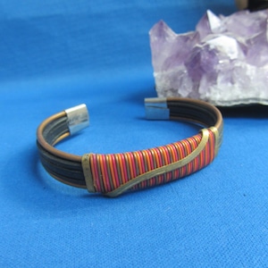 Kenya Hand Crafted African Ethnic Jewelry Vinyl, White Metal, Copper, Brass Bangle BRACELET East Africa FF