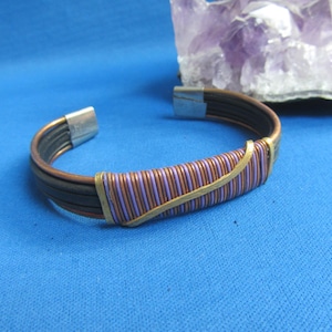 Kenya Hand Crafted African Ethnic Jewelry Vinyl, White Metal, Copper, Brass Bangle BRACELET East Africa BB