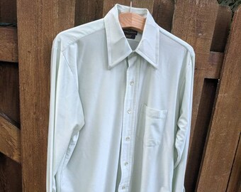 1970s Pastel Green Disco Lounge Button Up