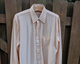 1970s Pastel Orange Disco Lounge Button Up