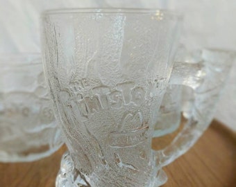 Flintstones Vintage Clear Glass Mugs 1993